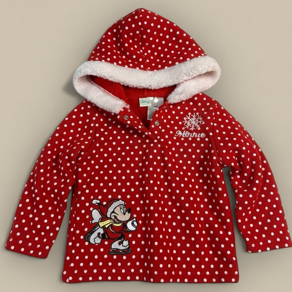 Vtg Disney Baby Minnie Mouse Red Fleece Sweater 18 Months Snowflake Christmas